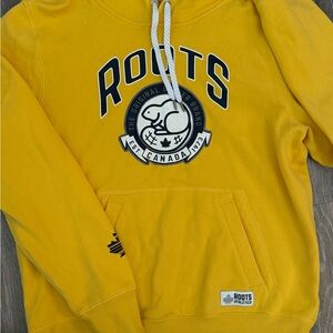 Roots Vibrant Yellow Sweater with Bold Logo